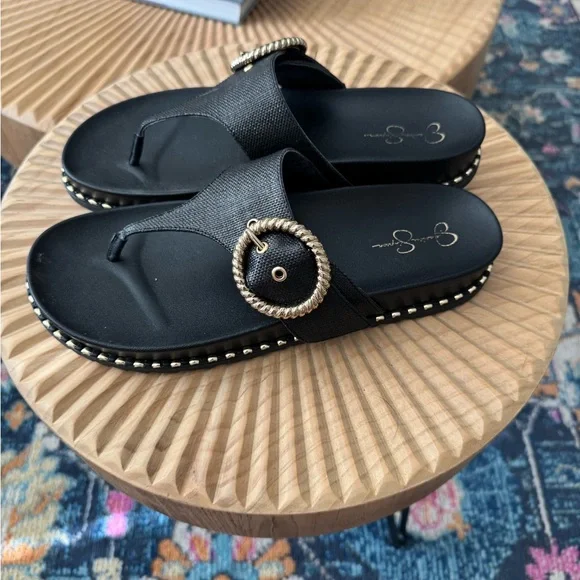 Jessica Simpson Cymmeri Stud Sandal black size 11 Gold Studs - Picture 7 of 10